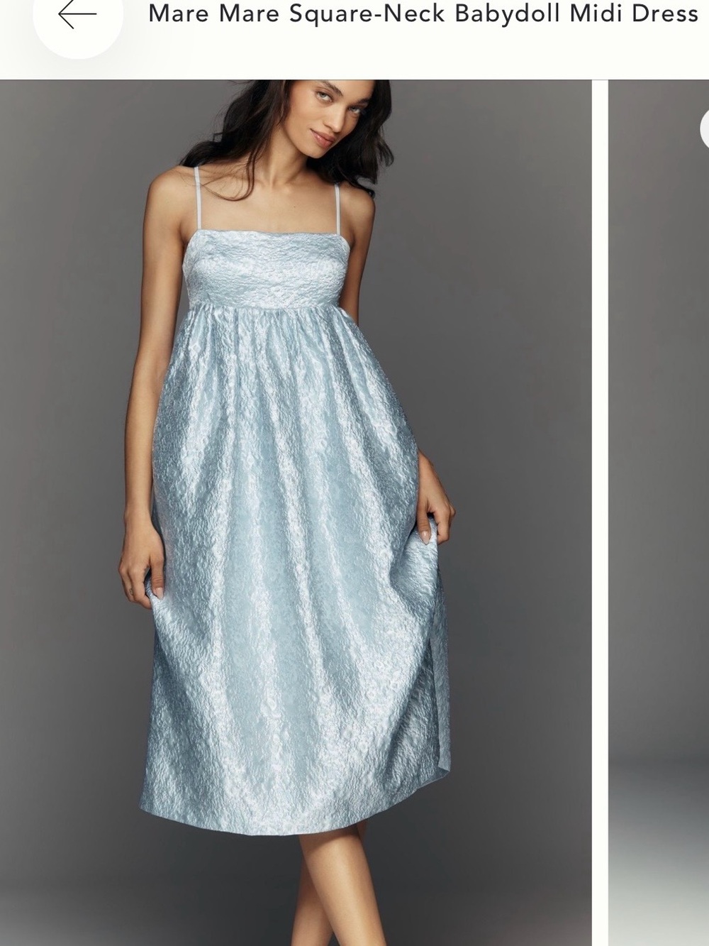 Anthropologie Light Blue Square-Neck Babydoll Midi Dress